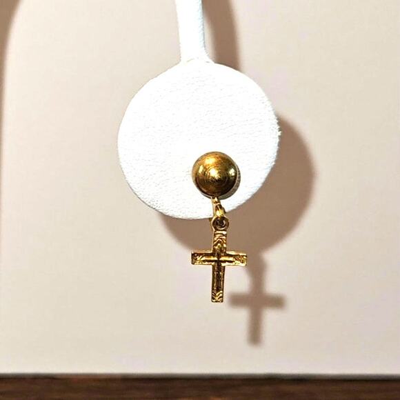 Divine Gold: Screw Back Cross Earrings - Picture 8 of 11